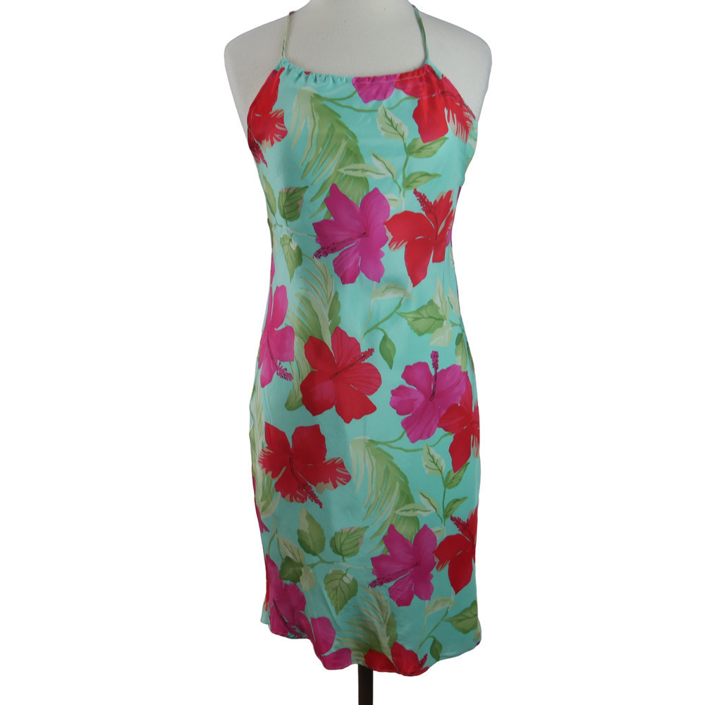 Vintage Gap Silk Colorful Hawaiian Printed Halter Dress Size 4